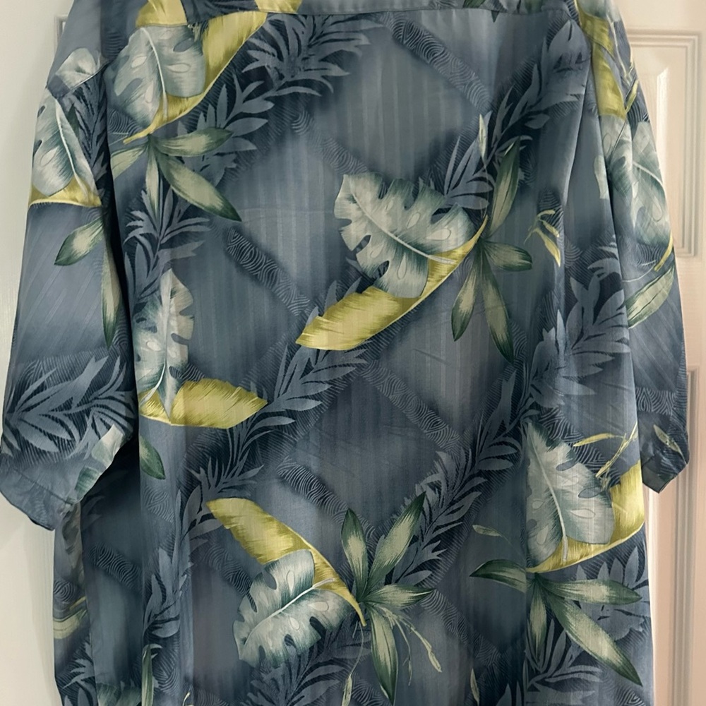 Tommy Bahama Tropical Blue and Green Hawaiian Silk Shirt - Picture 2 of 3